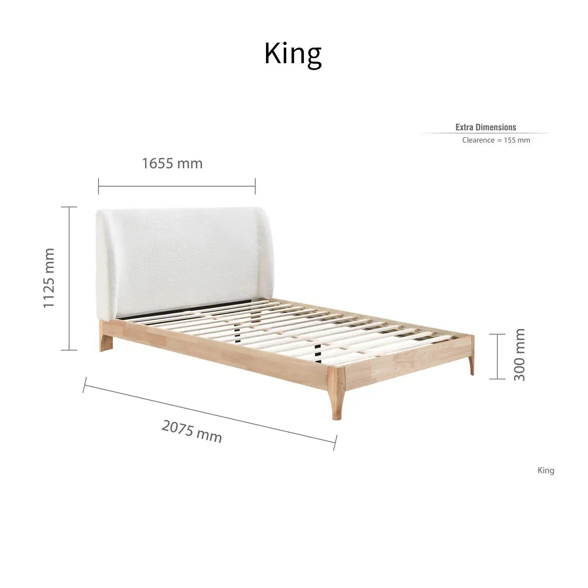 Halfden Modern Classic Boucle Fabric & Wood Bed