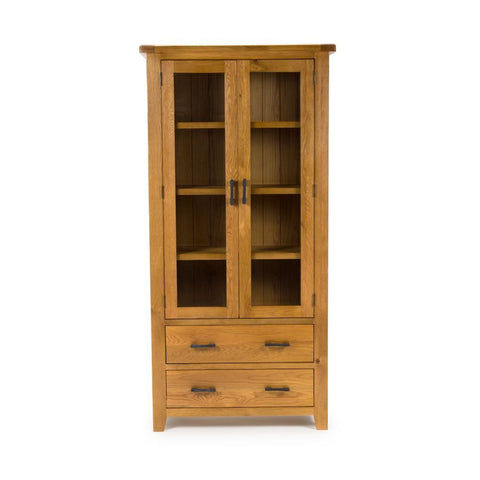 Hampshire Solid Oak Glazed Display Cabinet with 2 Drawers – H195cm