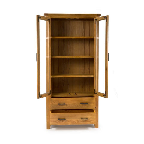 Hampshire Solid Oak Glazed Display Cabinet with 2 Drawers – H195cm