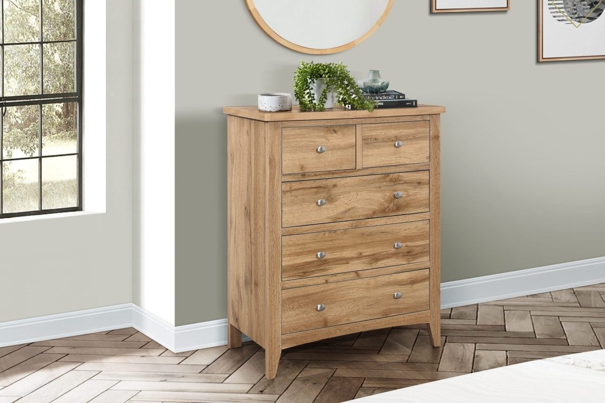 Havencrest 3+2 Drawer Chest Oak - Pendle Village Furniture