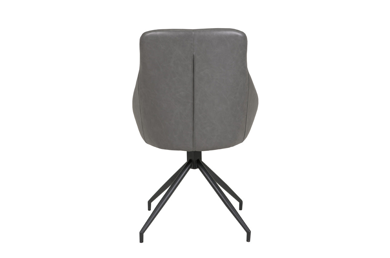Falcon Grey Leather Swivel Dining Chairs with Black Coated Metal Legs - 03