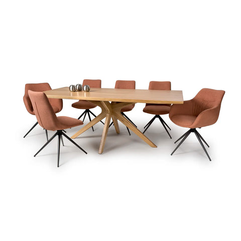 Armande 200cm Oak Veneer Rectangular Dining Table with Bosley Swivel Chairs Set - Pendle Village Furniture