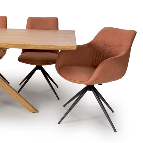 Armande 200cm Oak Veneer Rectangular Dining Table with Bosley Swivel Chairs Set - Pendle Village Furniture