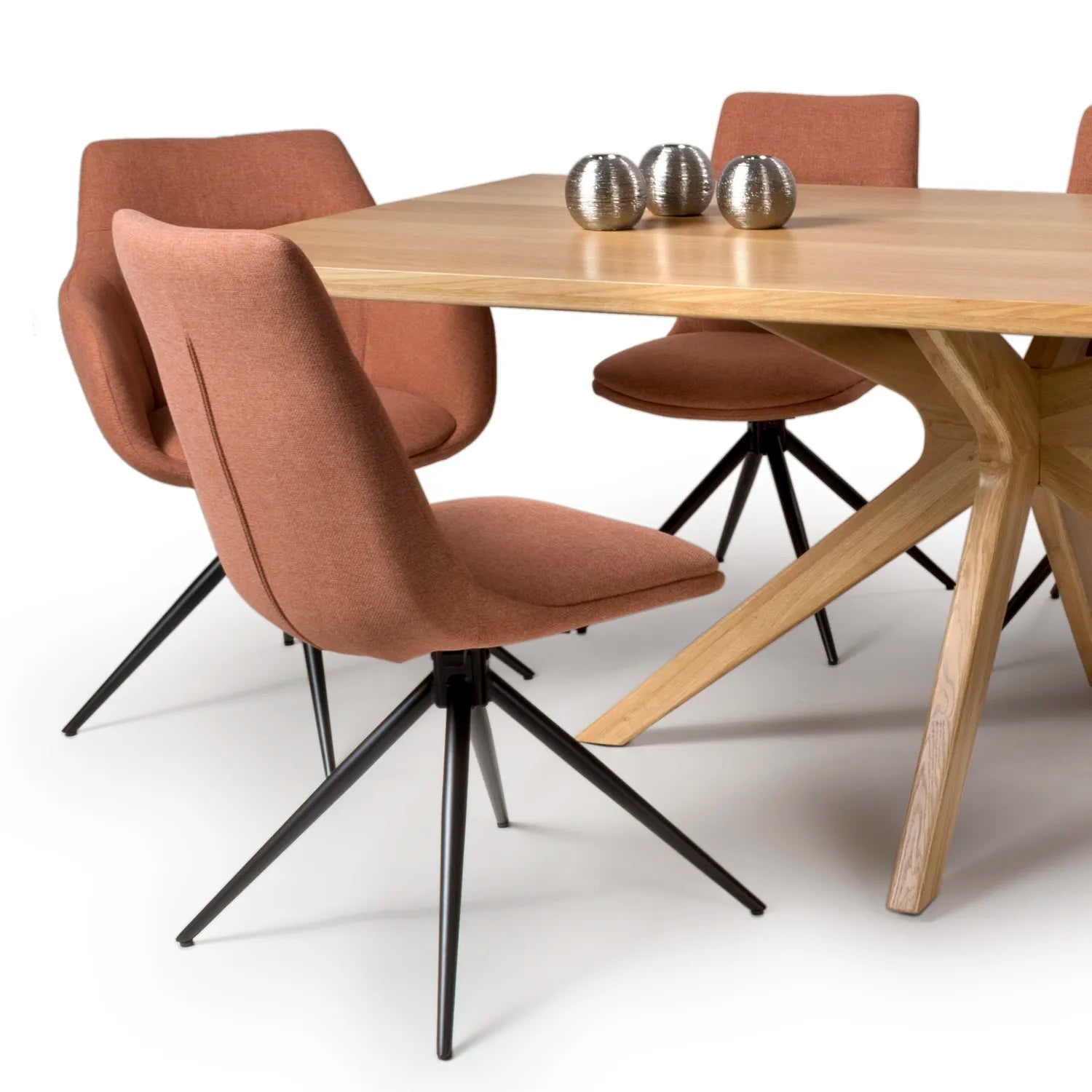 Armande 200cm Oak Veneer Rectangular Dining Table with Bosley Swivel Chairs Set - Pendle Village Furniture