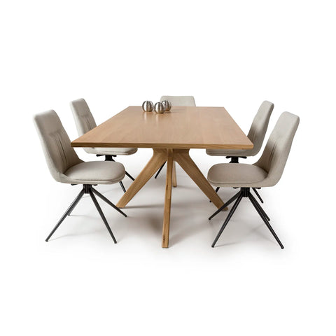 Armande 200cm Oak Veneer Rectangular Dining Table with Bosley Swivel Chairs Set - Pendle Village Furniture