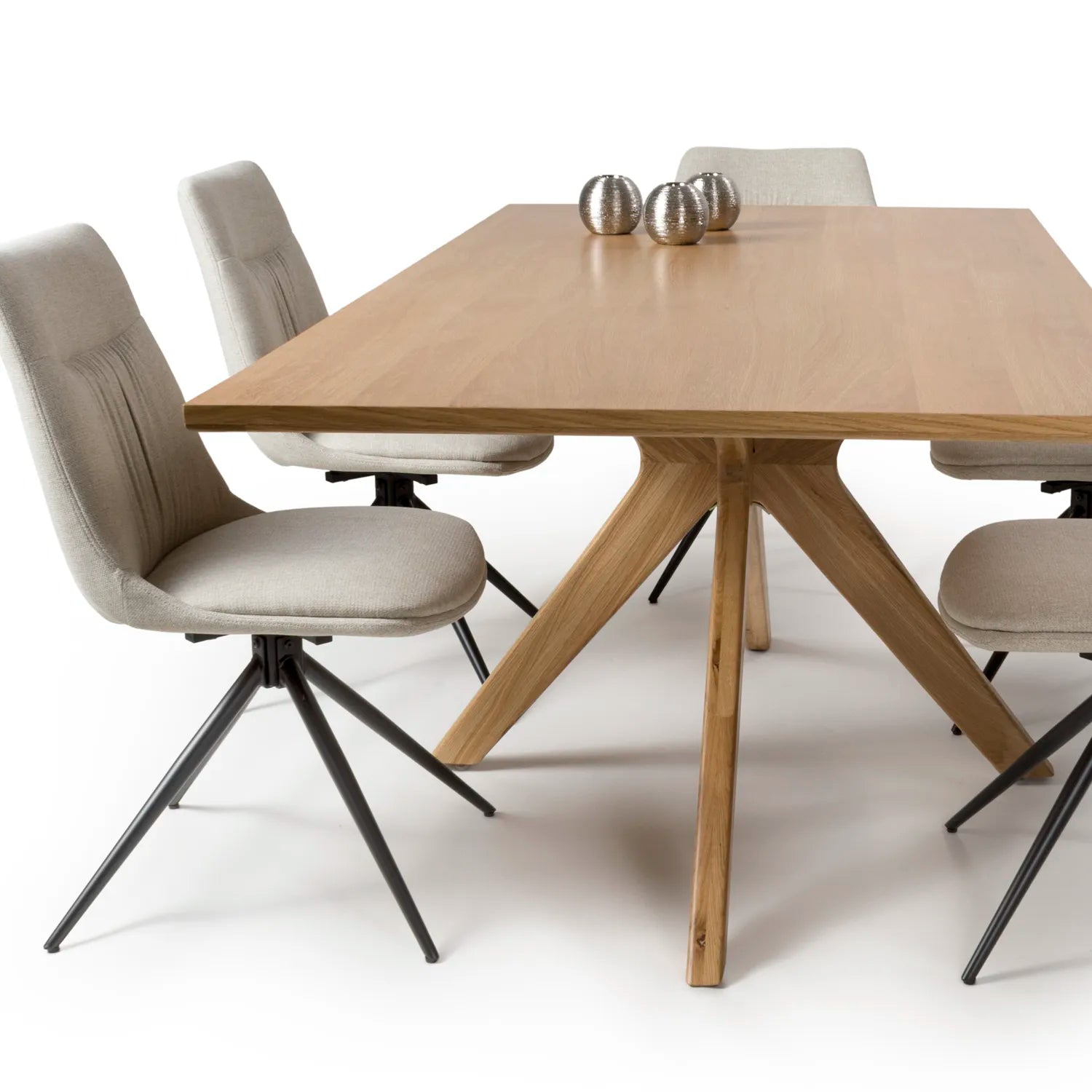 Armande 200cm Oak Veneer Rectangular Dining Table with Bosley Swivel Chairs Set - Pendle Village Furniture