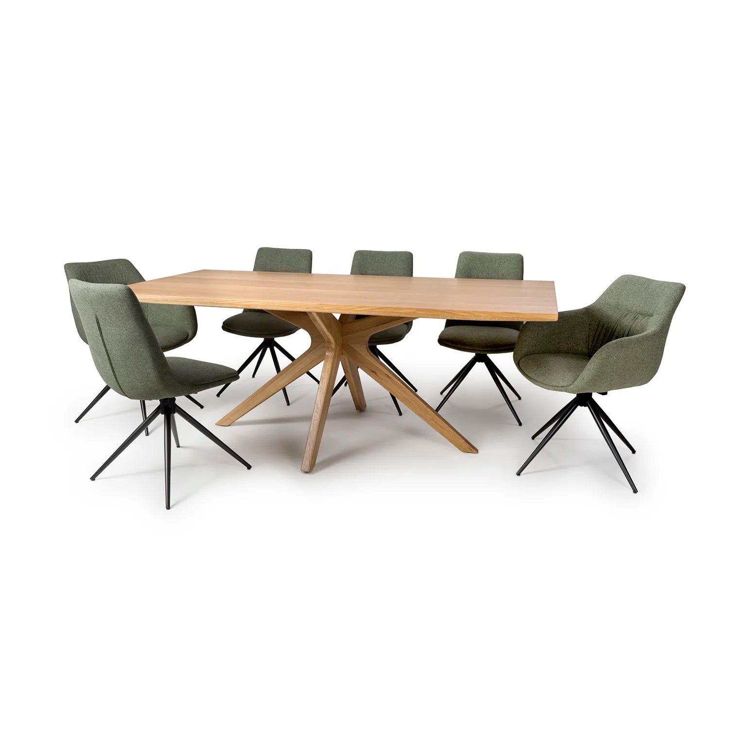 Armande 200cm Oak Veneer Rectangular Dining Table with Bosley Swivel Chairs Set - Pendle Village Furniture