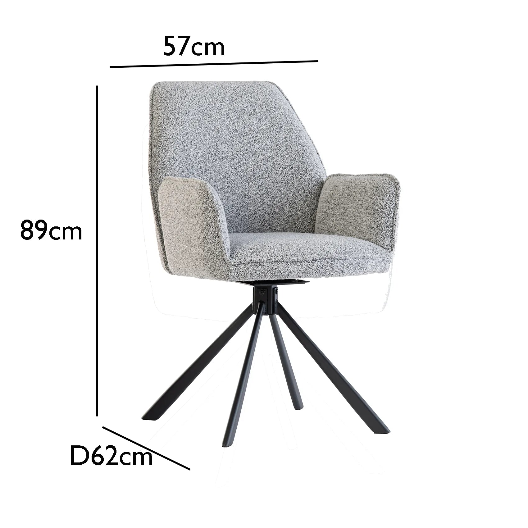 Hadley Light Grey Bouclé Fabric Swivel Dining Armchair – Set of 4 - Pendle Village Furniture