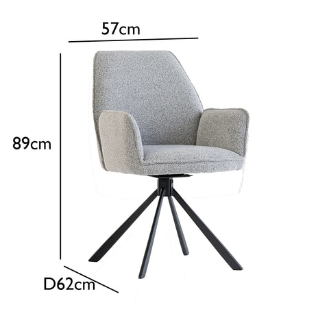 Hadley Light Grey Bouclé Fabric Swivel Dining Armchair – Set of 4 - Pendle Village Furniture