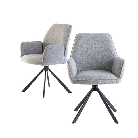 Hadley Light Grey Bouclé Fabric Swivel Dining Armchair – Set of 4 - Pendle Village Furniture