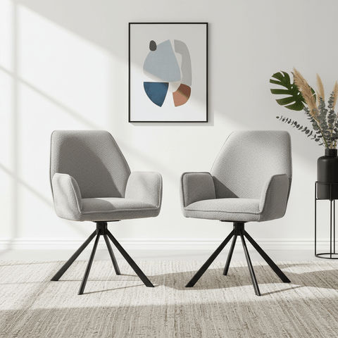 Hadley Light Grey Bouclé Fabric Swivel Dining Armchair – Set of 4