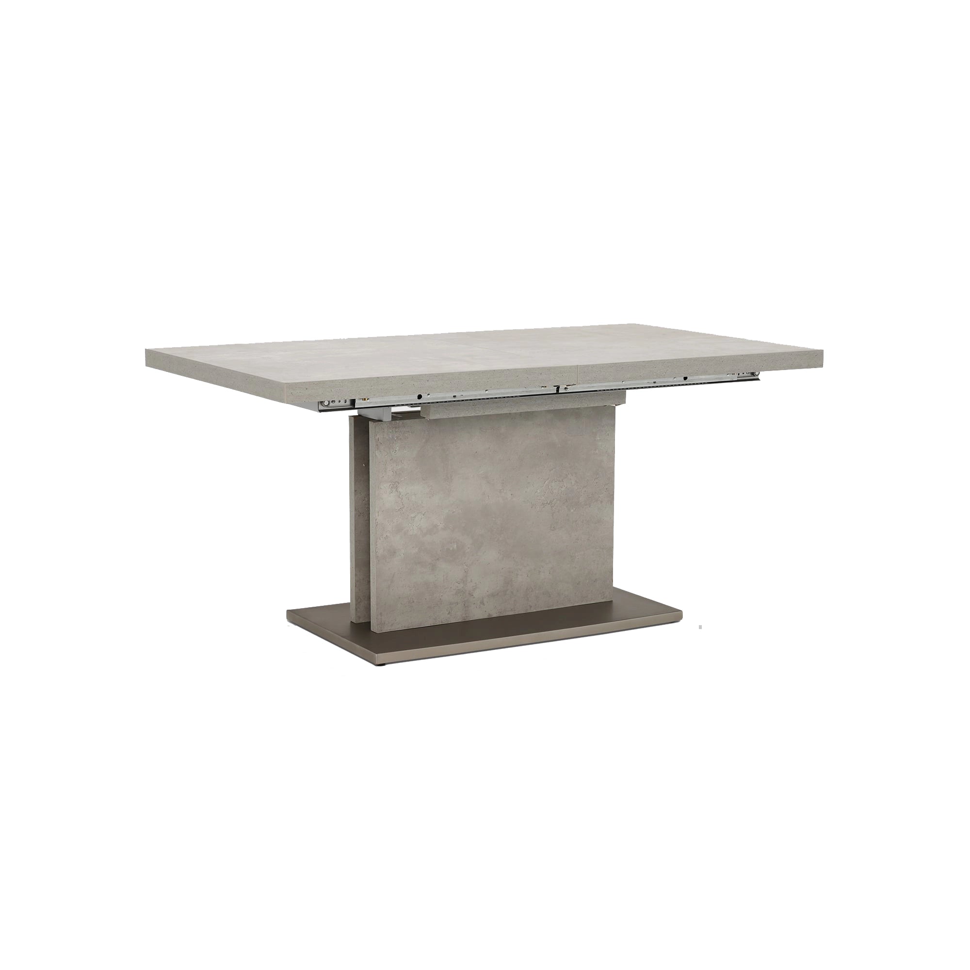 Stylish Halmstad extending dining table with concrete-effect top and stainless steel legs. Extends 160–220cm for effortless dining and entertaining.