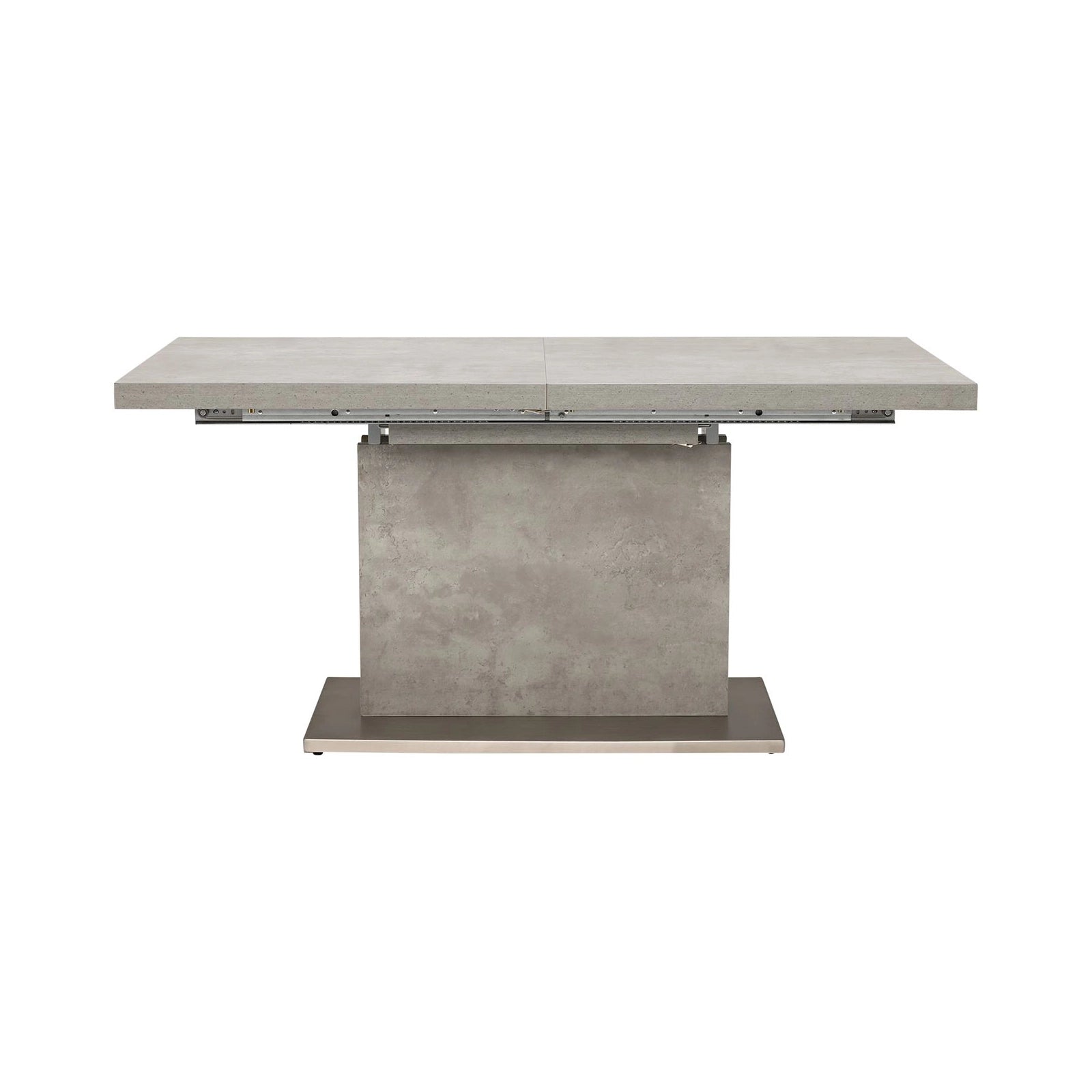 Dining table with concrete-like finish on a white background