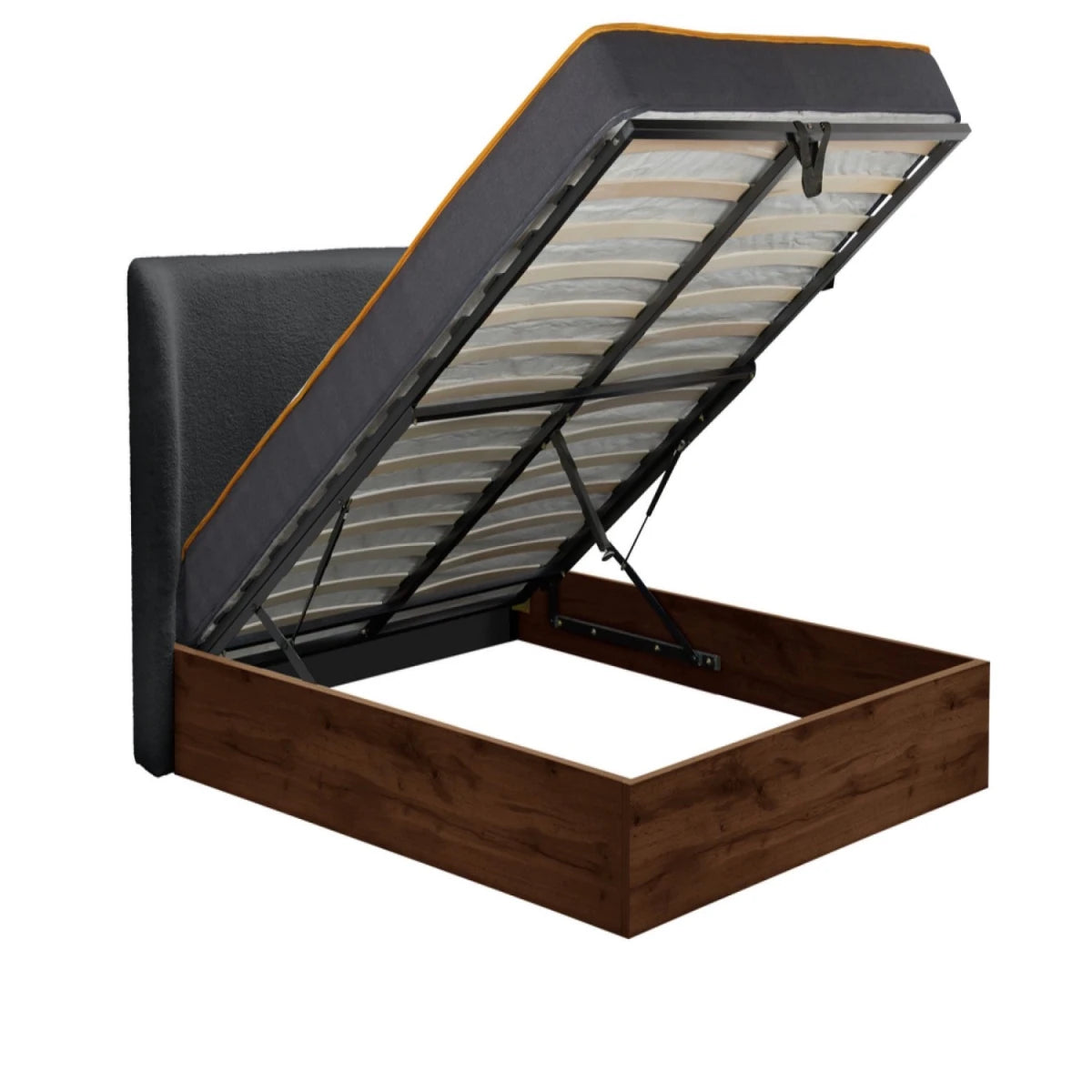 Lift up storage bed with easy access under bed storage space.