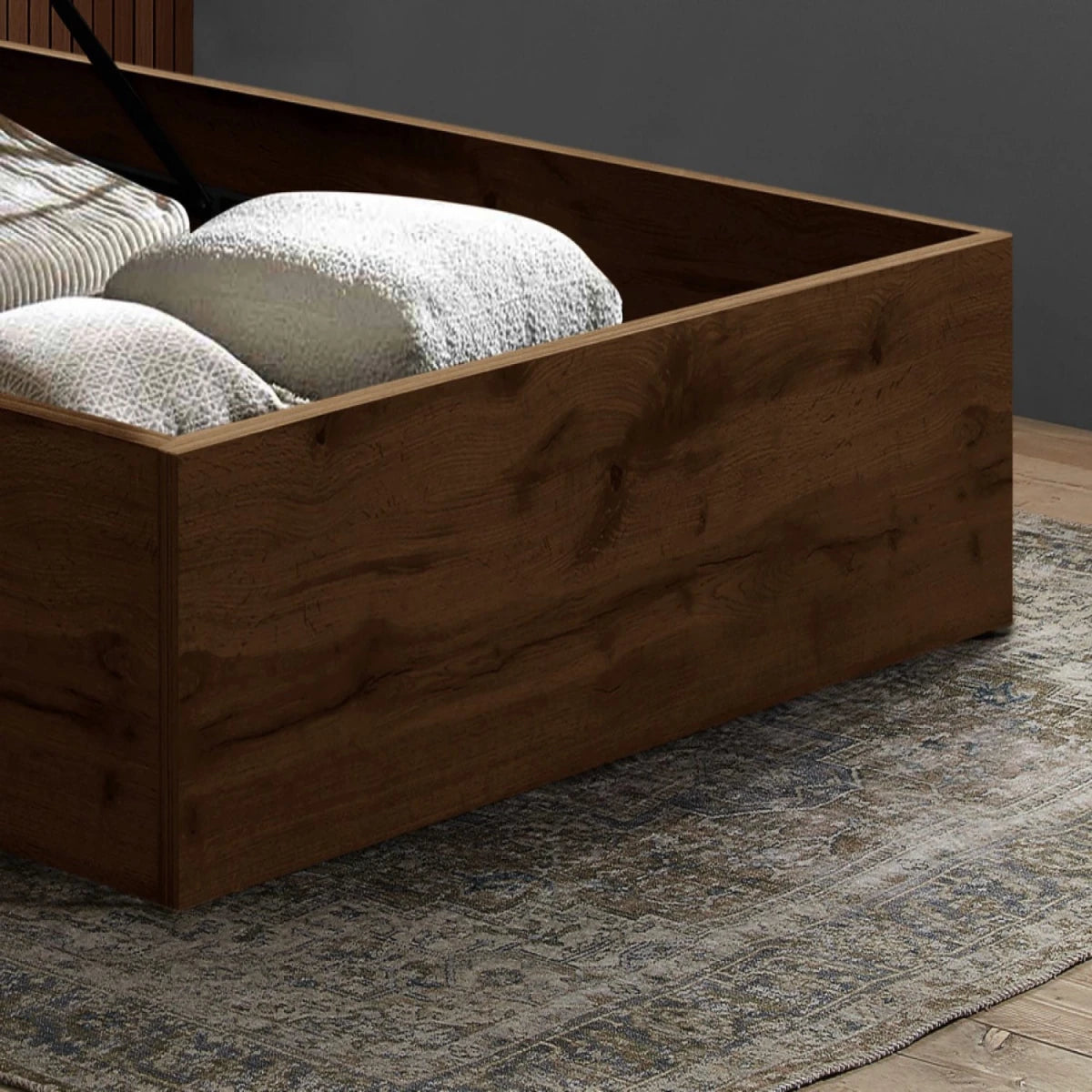 Lift up storage bed with easy access under bed storage space.