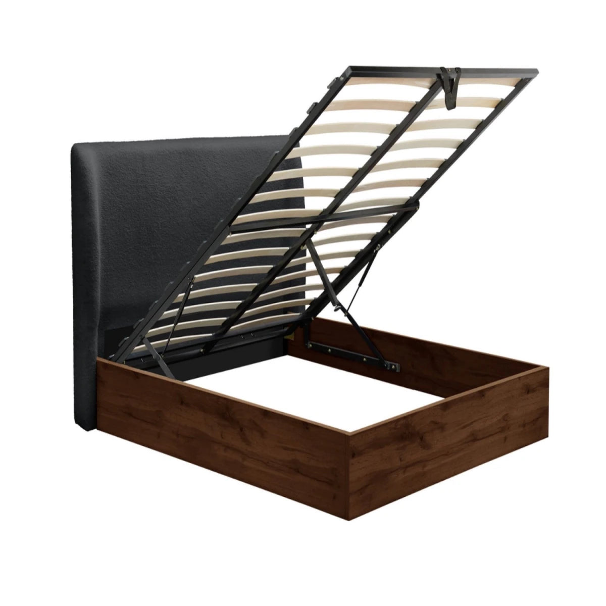 Ottoman bed with hydraulic lift storage.