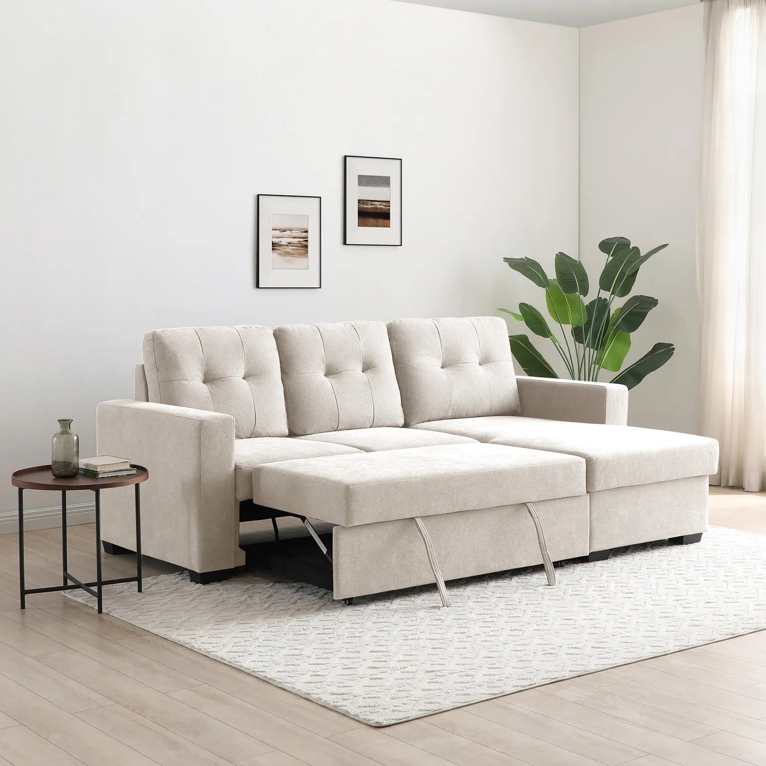 Hampshire Natural Textured Weave Fabric Corner Sofa Bed - Pendle Village Furniture