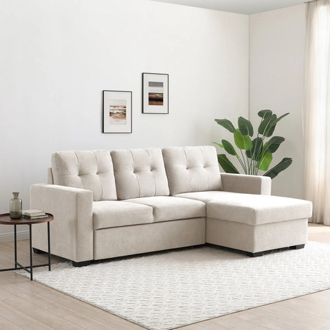 Hampshire Natural Textured Weave Fabric Corner Sofa Bed - Pendle Village Furniture