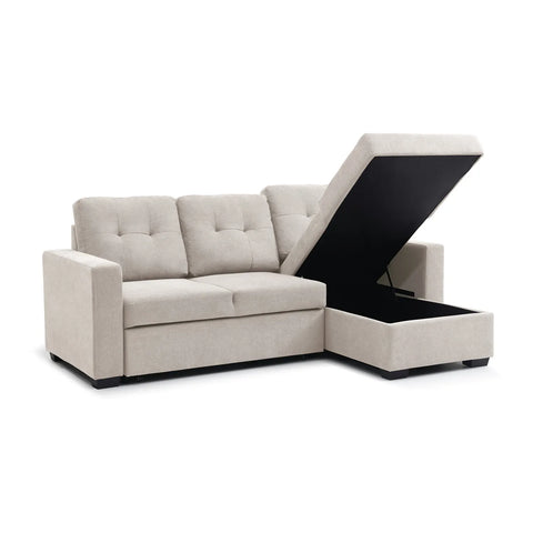 Hampshire Natural Textured Weave Fabric Corner Sofa Bed - Pendle Village Furniture