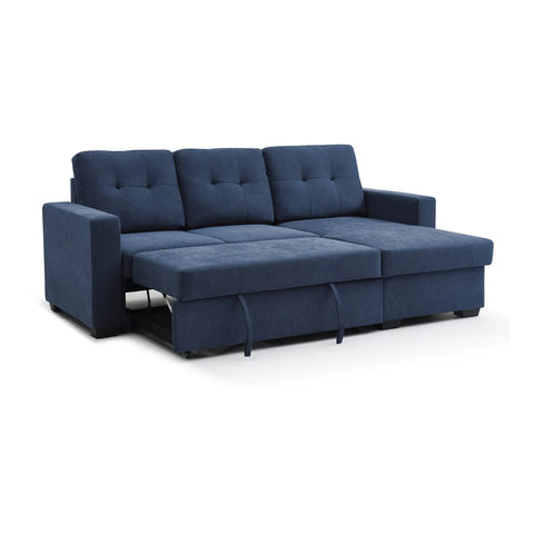 Hampshire Navy Textured Weave Fabric Corner Sofa Bed. Available in Grey, Navy and Natural - Sofa into Sofa bed