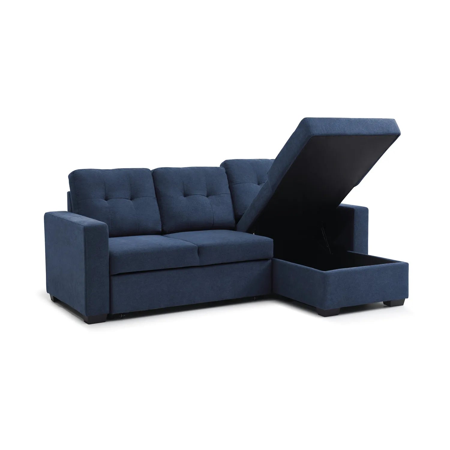 Hampshire Navy Textured Weave Fabric Corner Sofa Bed. Available in Grey, Navy and Natural - Storage in Chaise