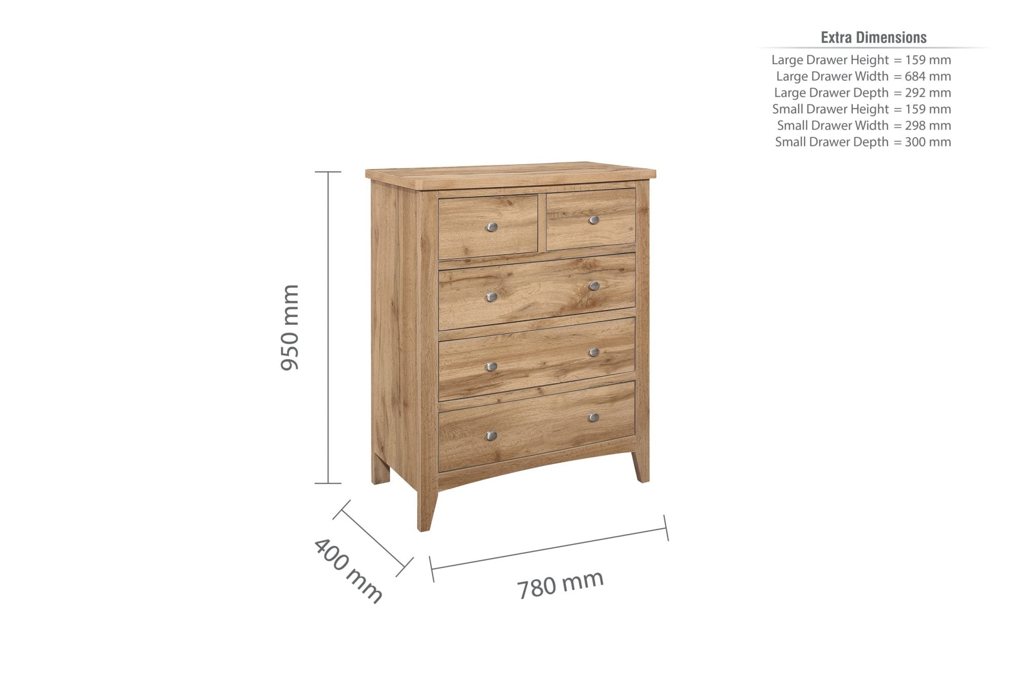Havencrest 3+2 Drawer Chest Oak