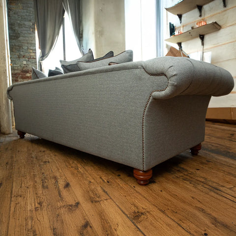 Herringbone Wool Scatter Back Chesterfield Sofa with Antique Tan Leather