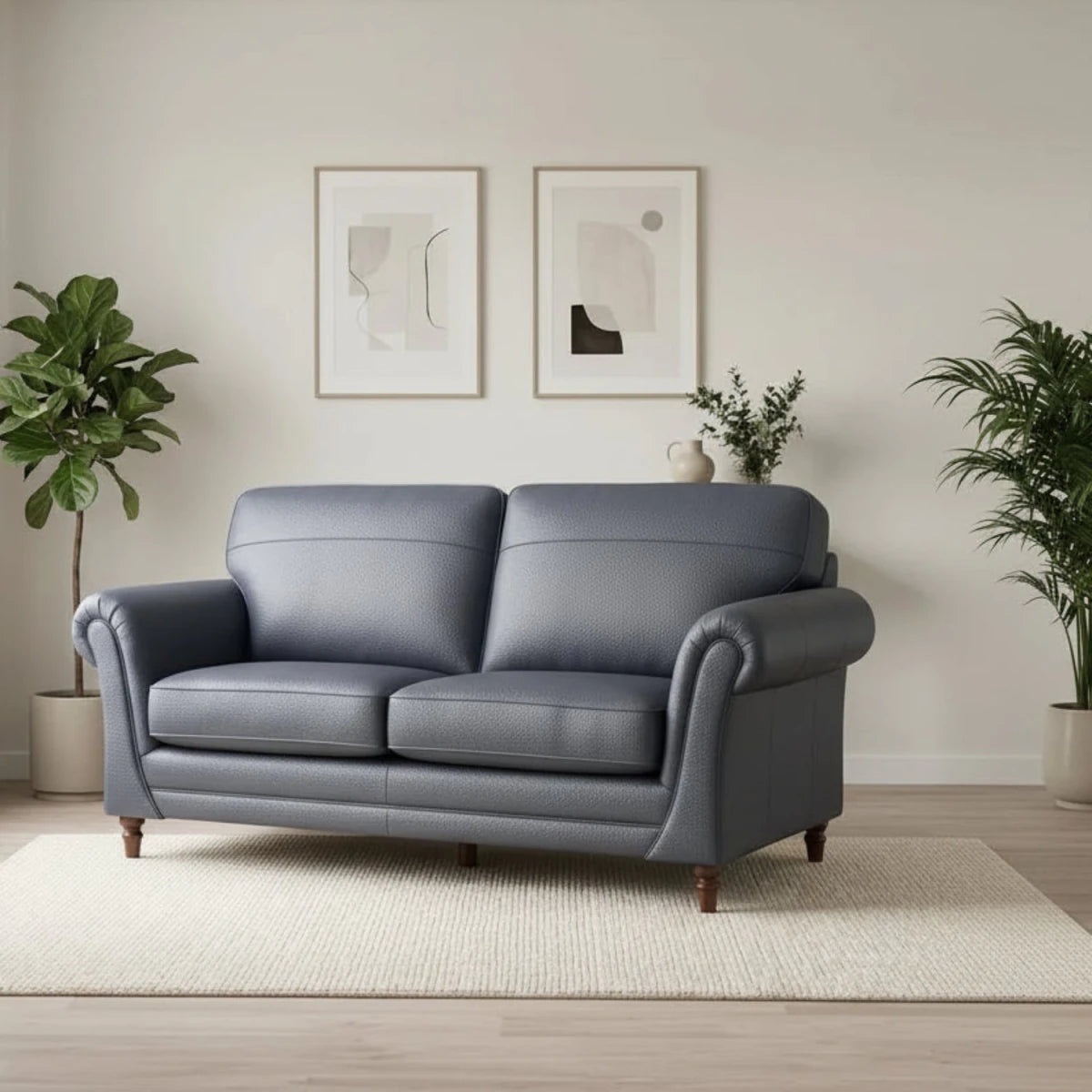 Comfortable 3 seater leather sofa with anti-sag support structure.