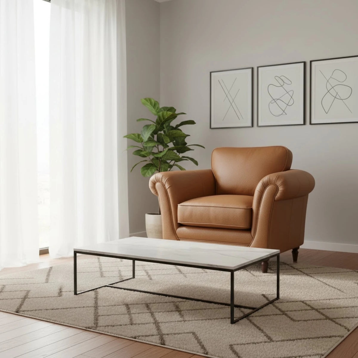 Comfortable armchair with anti-sag support and elegant finish.