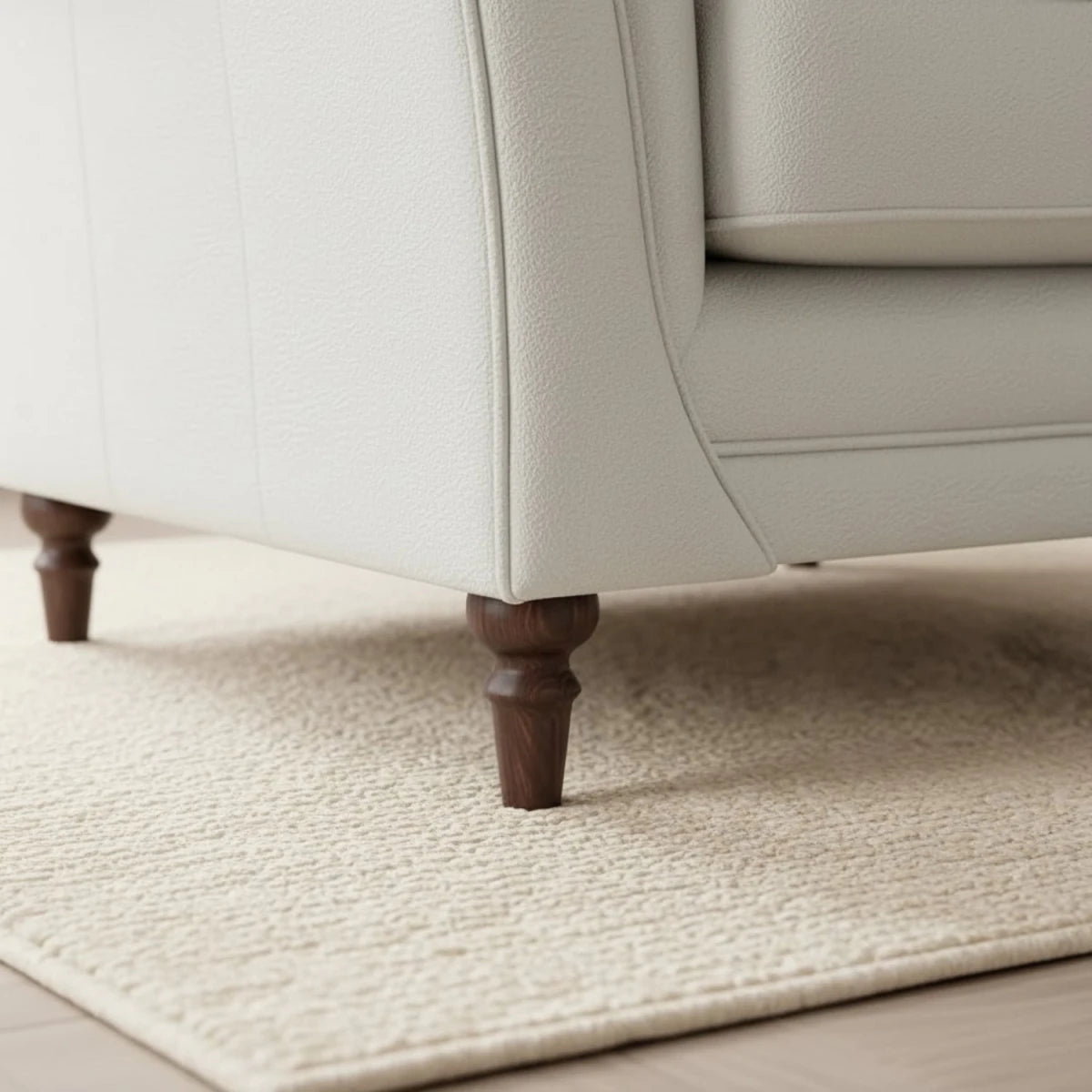 Stylish dark wooden feet adding timeless character to the sofa.