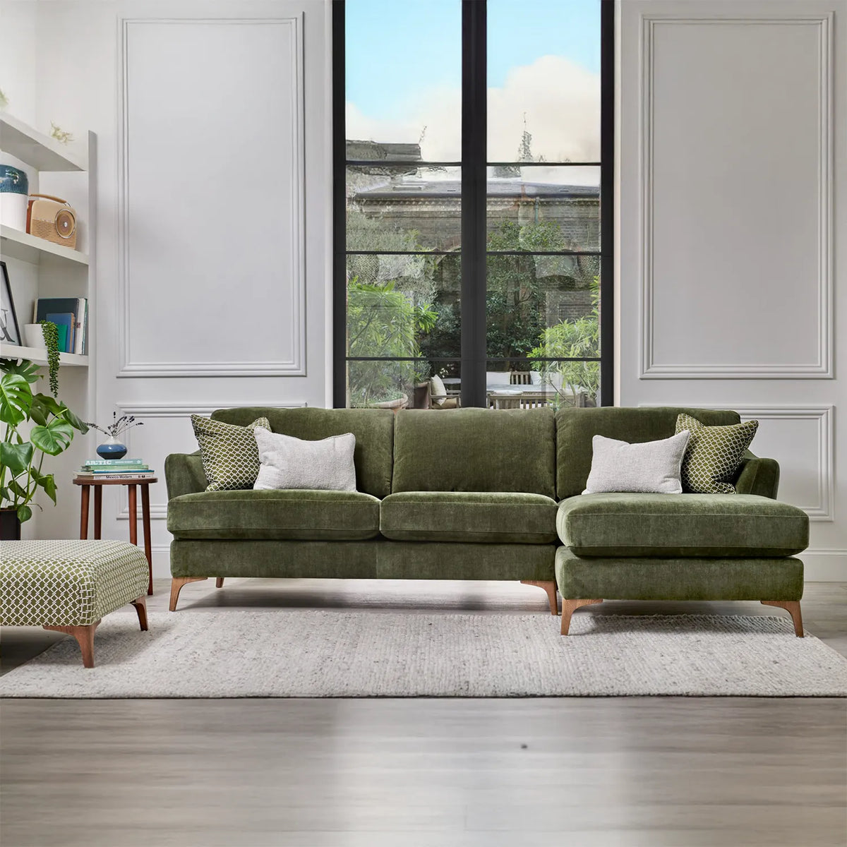 Harrison Conifer Green Fabric Right Hand Chaise Sofa - Pendle Village Furniture