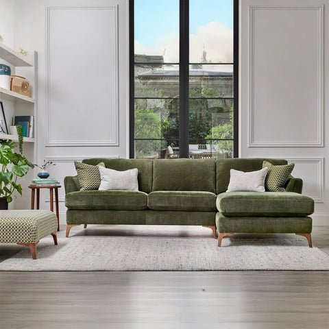 Harrison Conifer Green Fabric Right Hand Chaise Sofa