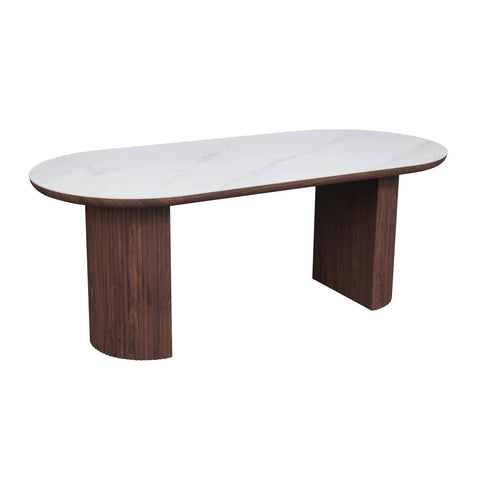 Harvard Walnut Dining Table with White Sintered Stone Top - W200cm