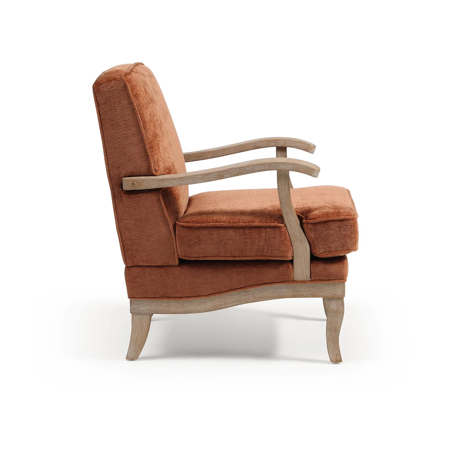 Hastings Traditional Wooden Armchair in Terracotta Distressed Chenille - Pendle Village Furniture
