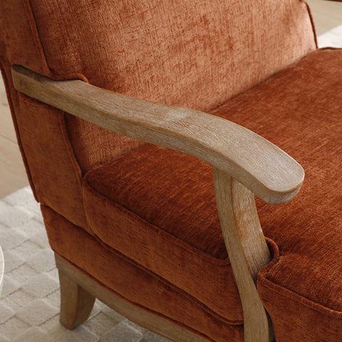 Hastings Traditional Wooden Armchair in Terracotta Distressed Chenille - Pendle Village Furniture