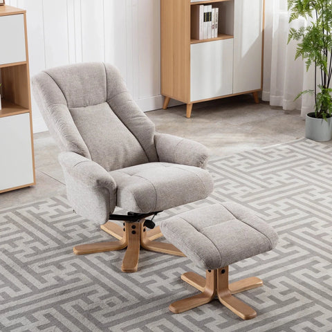 Bigelow Fabric Swivel Recliner Chair with Footstool