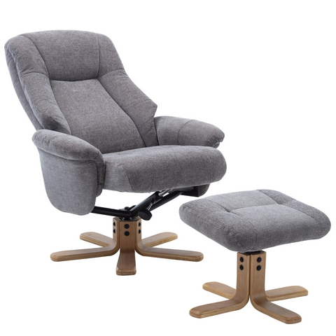 Bigelow Fabric Swivel Recliner Chair with Footstool - Pendle Village Furniture