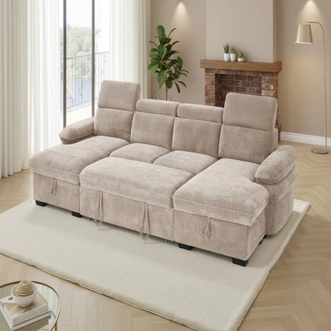 Large U shape sofa bed with textured fabric and contemporary style.
