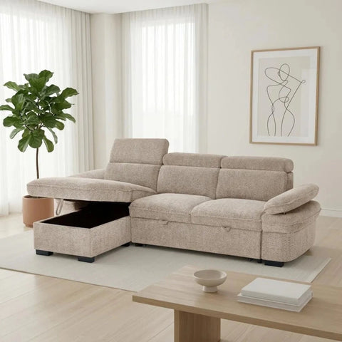 Built-in storage compartment for organised living space.