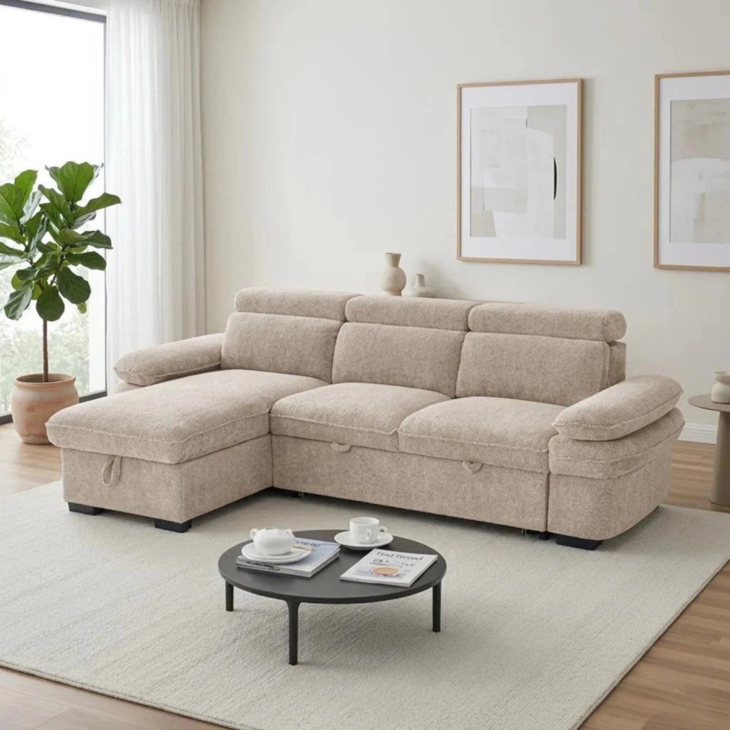 Multi-functional corner sofabed with elegant and practical design.