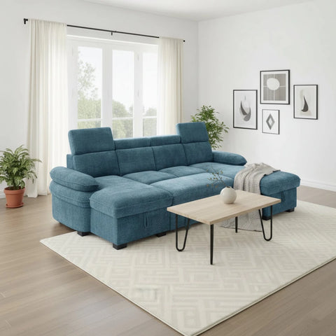 Elegant blue U-shape sofa ideal for modern living rooms