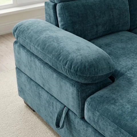 Textured fabric upholstery with soft and durable finish.