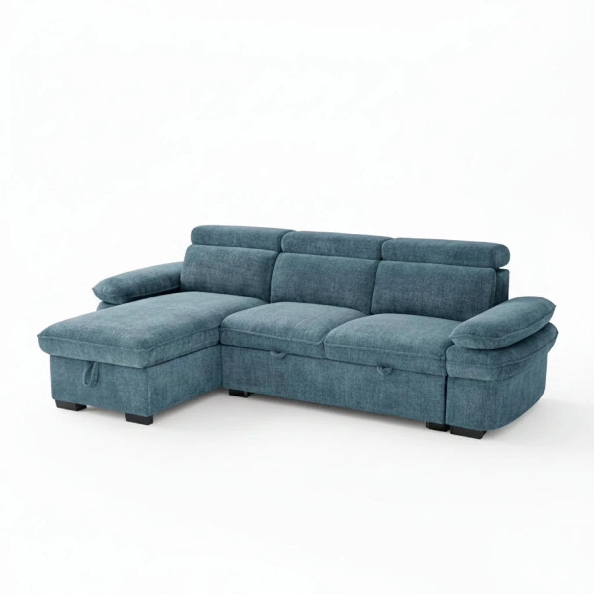 Elegant blue corner sofabed with versatile and practical design.