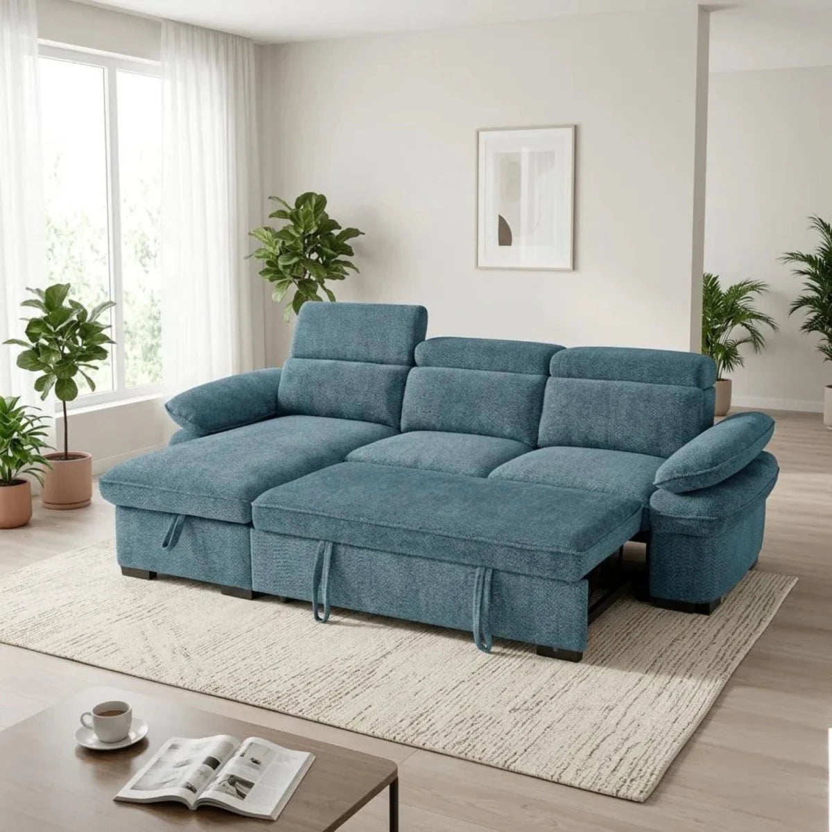 Comfortable sleeping function within corner sofa design.