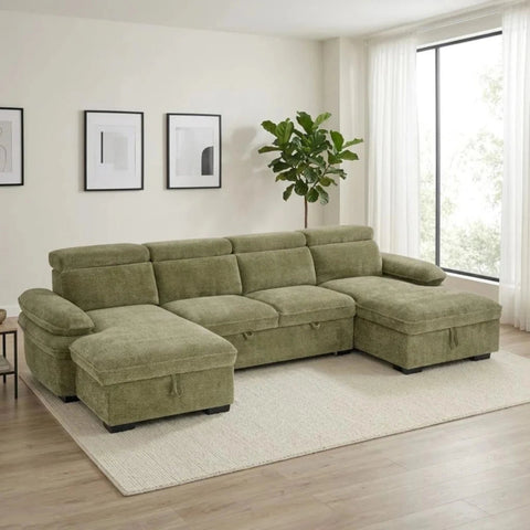 Modern U-shape corner sofa with soft fabric and stylish finish.