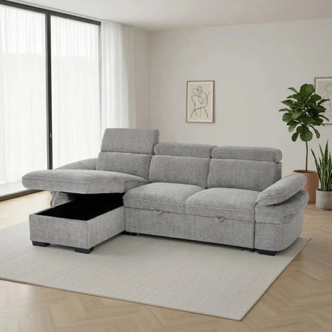Hidden storage space for blankets and essentials.