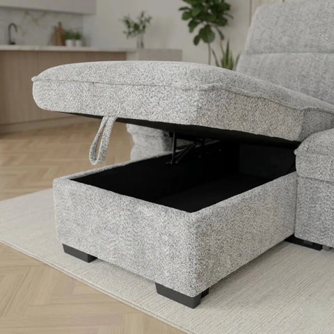 Built-in storage compartment for organized living space.