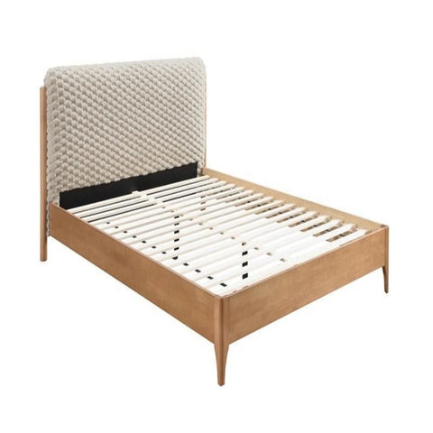 Wooden bed base with warm natural tones and sturdy build.