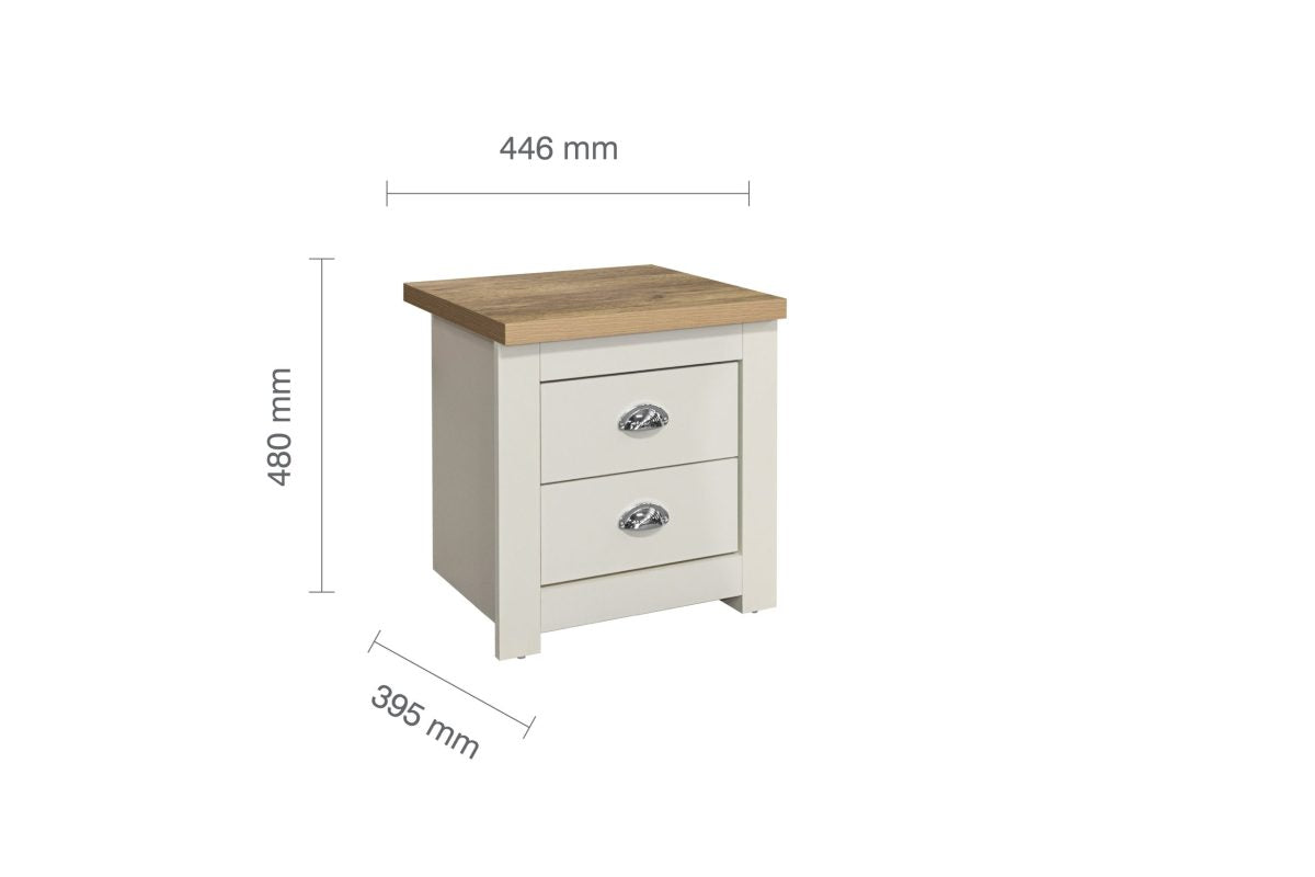 Hillcrest 2 Drawer Bedside Cream & Oak Effect - Pair
