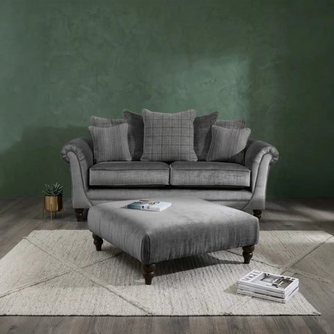 Highgate Dion fabric sofa with pillow back cushions, feather-filled seating, and durable classic design.